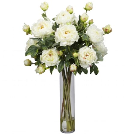 Nearly Natural Peony with Cylinder Silk Flower Arrangement 1230-WH
